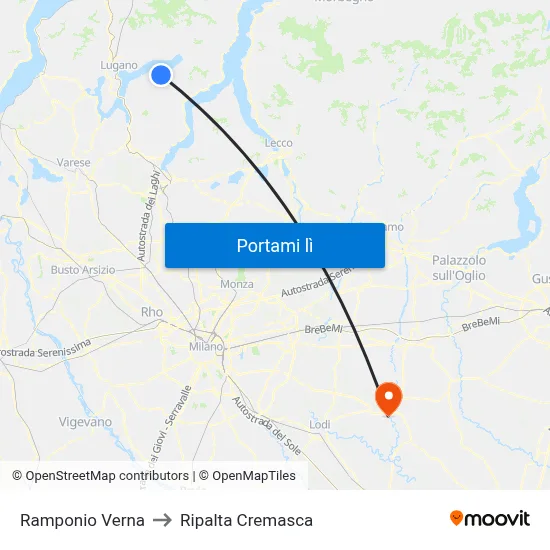 Ramponio Verna to Ripalta Cremasca map