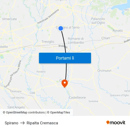 Spirano to Ripalta Cremasca map