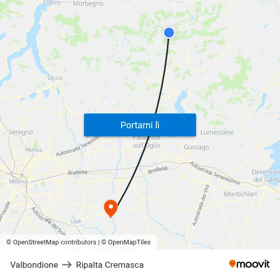 Valbondione to Ripalta Cremasca map