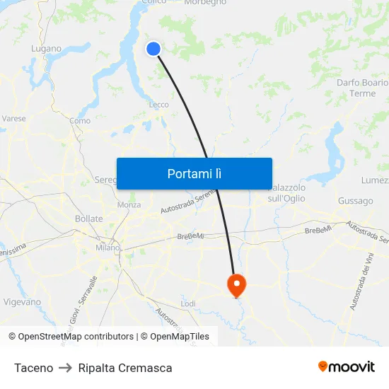 Taceno to Ripalta Cremasca map