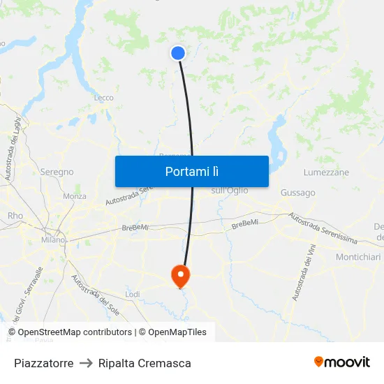 Piazzatorre to Ripalta Cremasca map