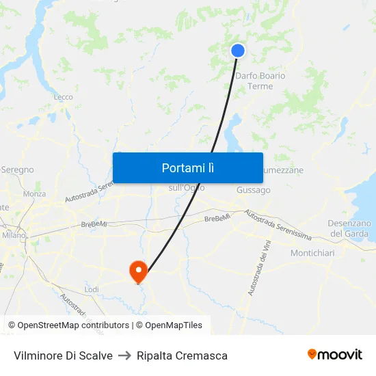 Vilminore Di Scalve to Ripalta Cremasca map