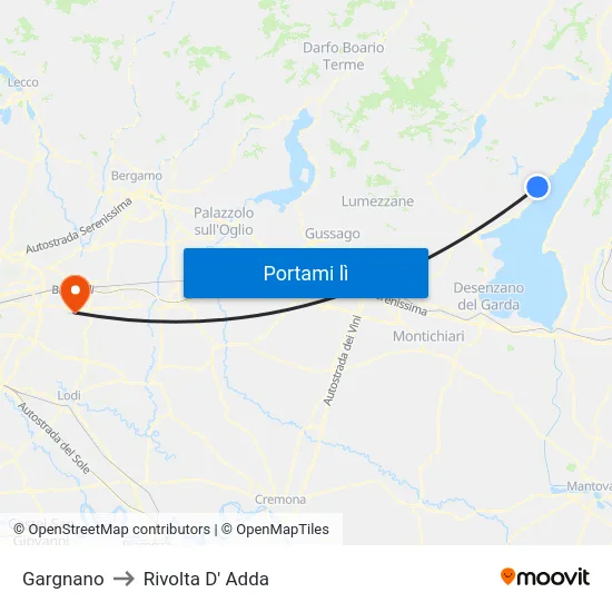 Gargnano to Rivolta D' Adda map