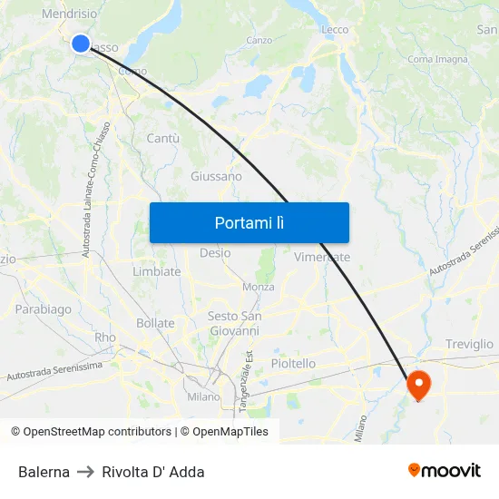 Balerna to Rivolta D' Adda map