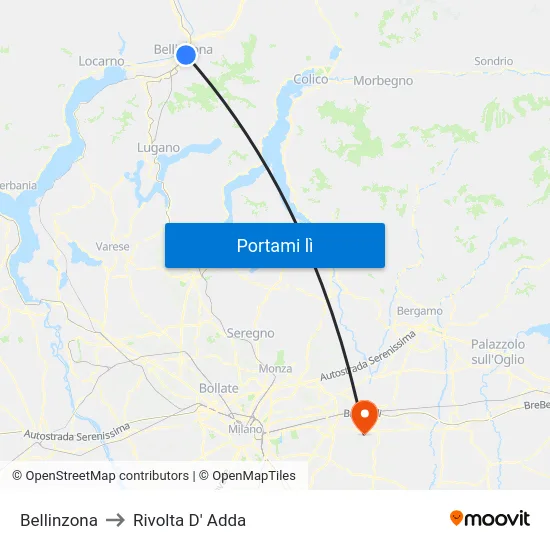 Bellinzona to Rivolta D' Adda map