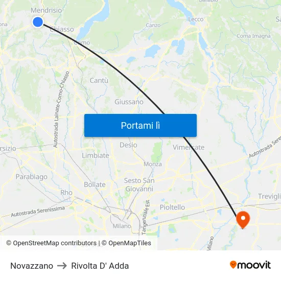 Novazzano to Rivolta D' Adda map