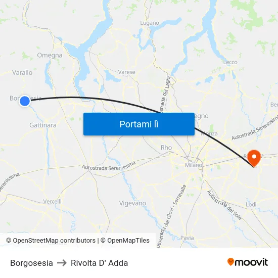 Borgosesia to Rivolta D' Adda map