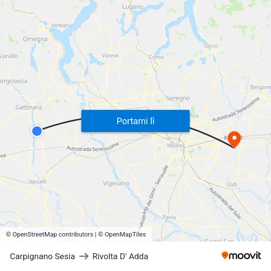 Carpignano Sesia to Rivolta D' Adda map