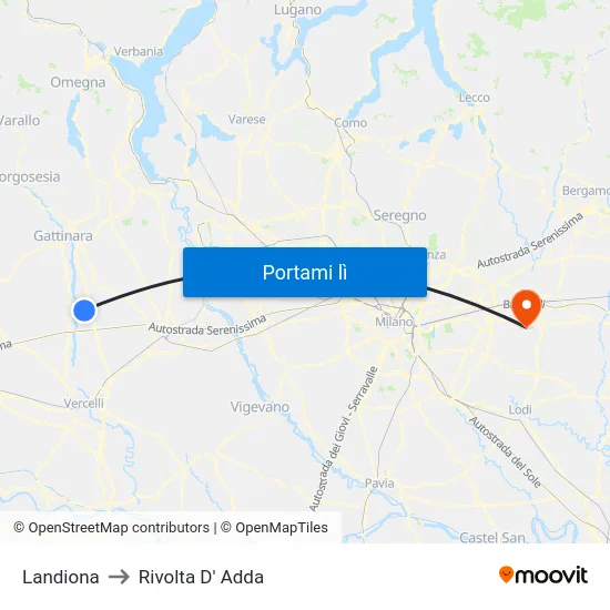 Landiona to Rivolta D' Adda map