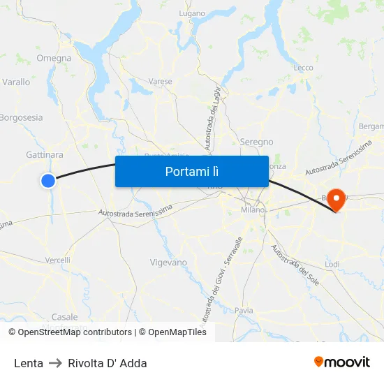 Lenta to Rivolta D' Adda map