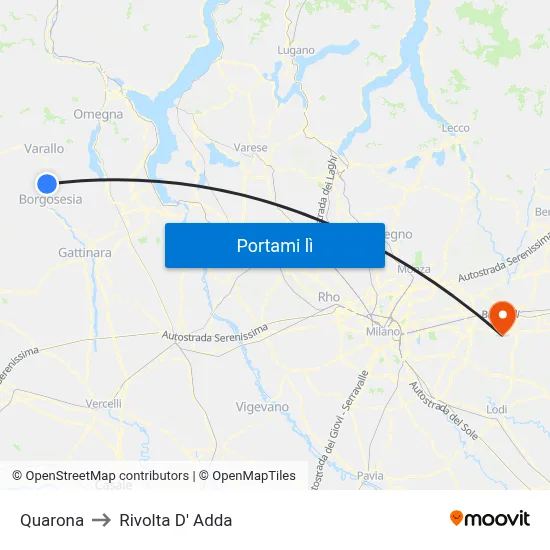 Quarona to Rivolta D' Adda map