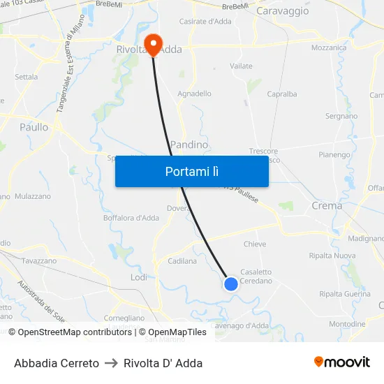 Abbadia Cerreto to Rivolta D' Adda map
