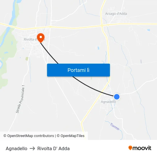 Agnadello to Rivolta D' Adda map