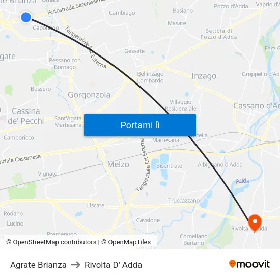 Agrate Brianza to Rivolta D' Adda map