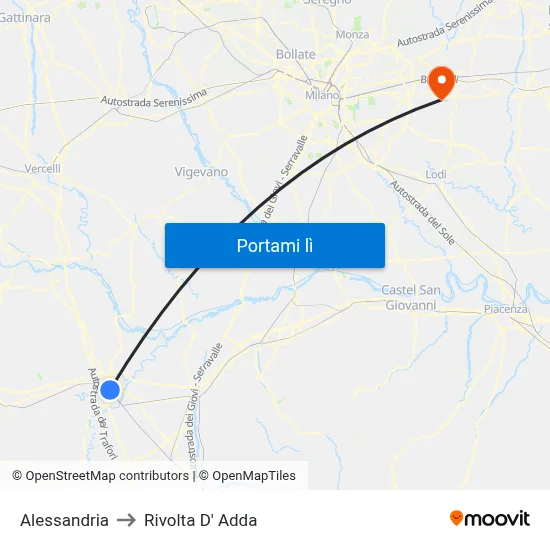 Alessandria to Rivolta D' Adda map