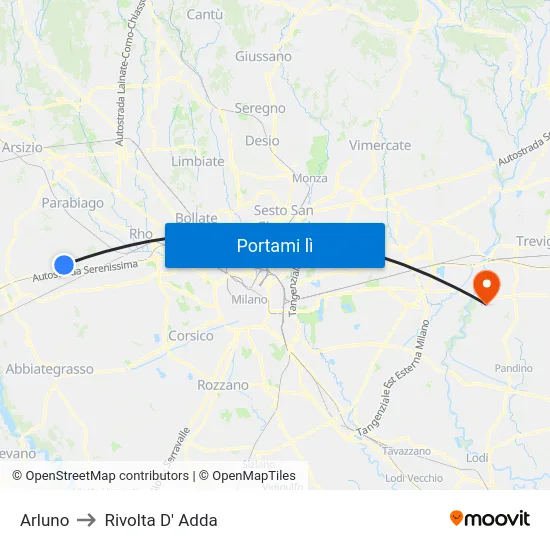 Arluno to Rivolta D' Adda map