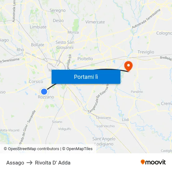 Assago to Rivolta D' Adda map