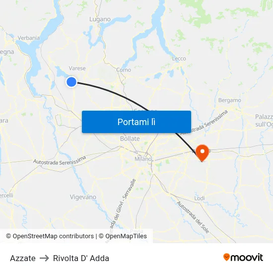 Azzate to Rivolta D' Adda map