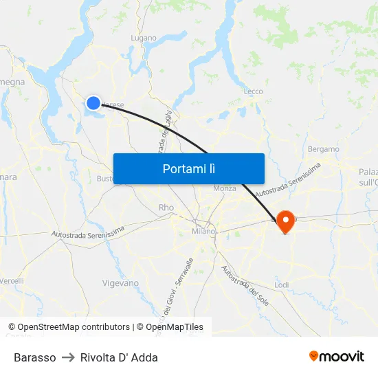 Barasso to Rivolta D' Adda map