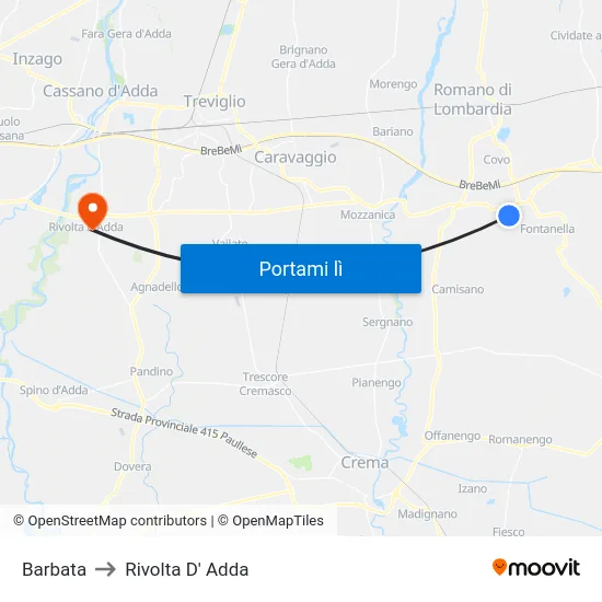 Barbata to Rivolta D' Adda map