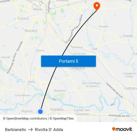 Barbianello to Rivolta D' Adda map