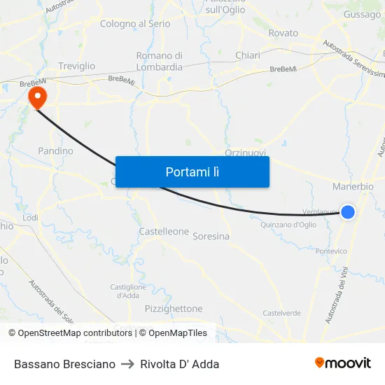 Bassano Bresciano to Rivolta D' Adda map