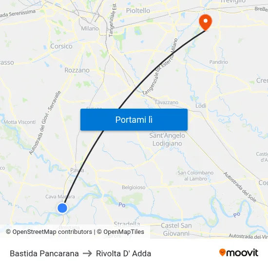 Bastida Pancarana to Rivolta D' Adda map