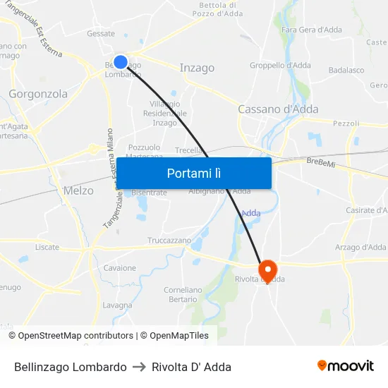 Bellinzago Lombardo to Rivolta D' Adda map