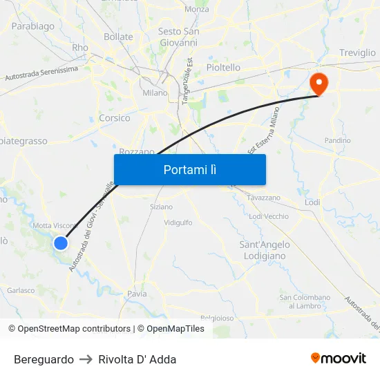 Bereguardo to Rivolta D' Adda map