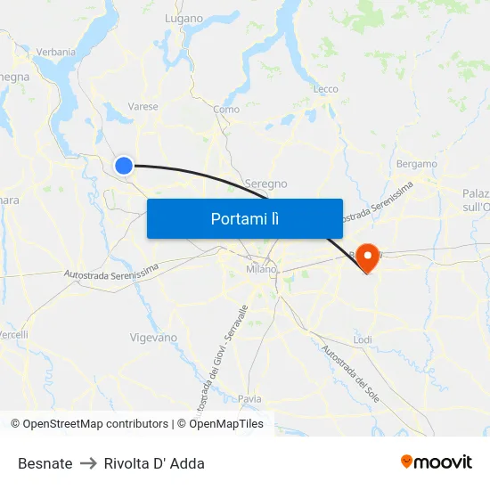 Besnate to Rivolta D' Adda map