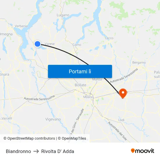 Biandronno to Rivolta D' Adda map