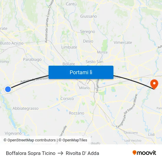 Boffalora Sopra Ticino to Rivolta D' Adda map