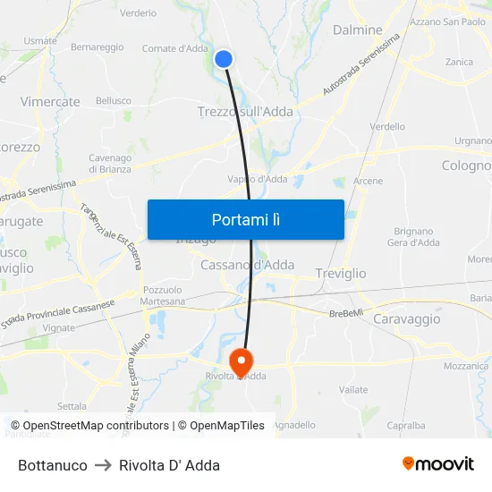 Bottanuco to Rivolta D' Adda map