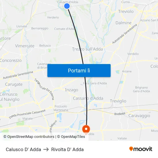 Calusco D' Adda to Rivolta D' Adda map