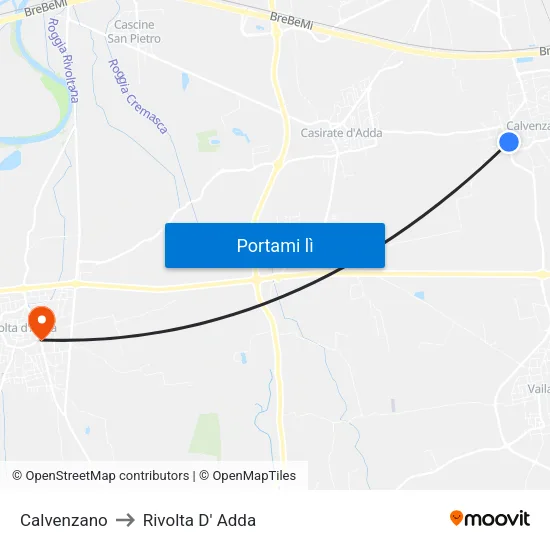 Calvenzano to Rivolta D' Adda map