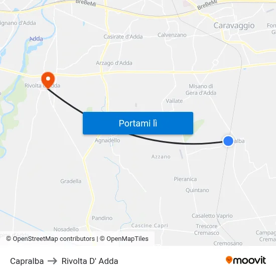 Capralba to Rivolta D' Adda map