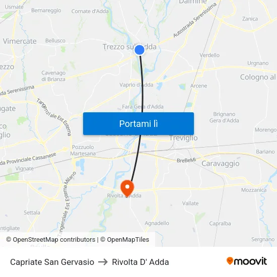 Capriate San Gervasio to Rivolta D' Adda map