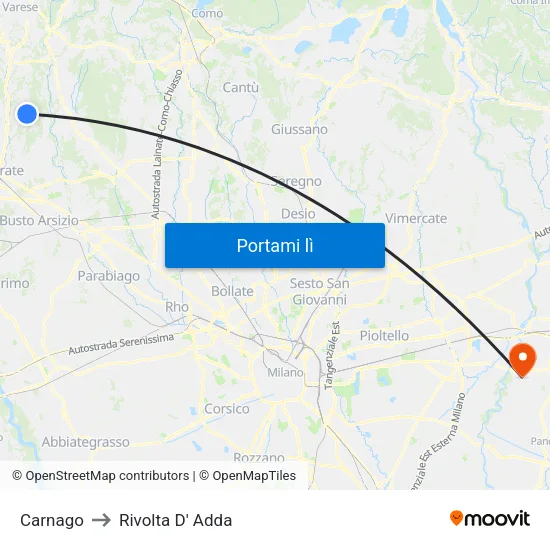 Carnago to Rivolta D' Adda map
