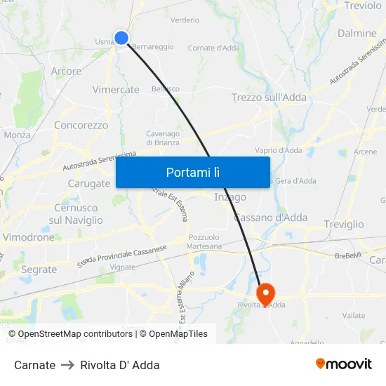 Carnate to Rivolta D' Adda map
