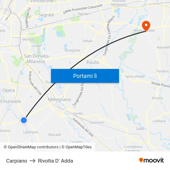 Carpiano to Rivolta D' Adda map