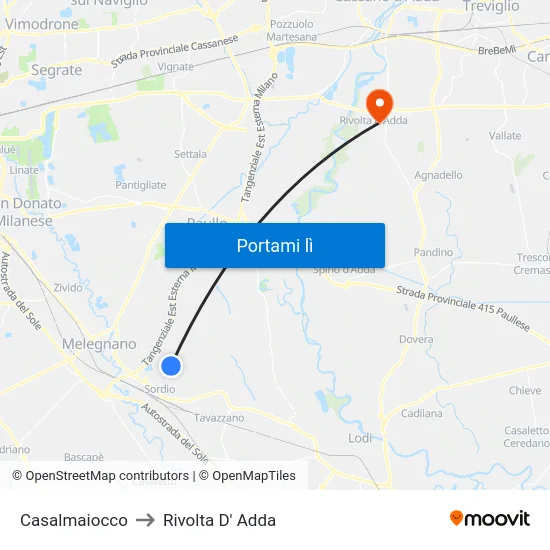 Casalmaiocco to Rivolta D' Adda map