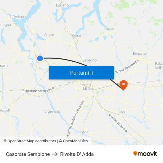 Casorate Sempione to Rivolta D' Adda map