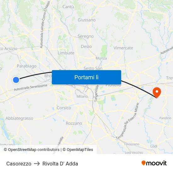 Casorezzo to Rivolta D' Adda map