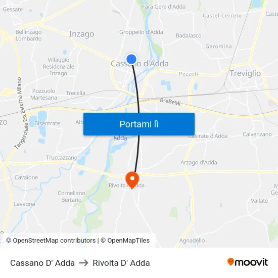 Cassano D' Adda to Rivolta D' Adda map