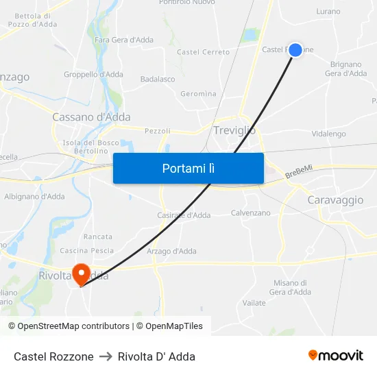 Castel Rozzone to Rivolta D' Adda map
