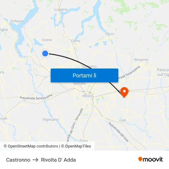 Castronno to Rivolta D' Adda map