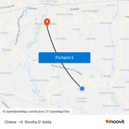 Chieve to Rivolta D' Adda map