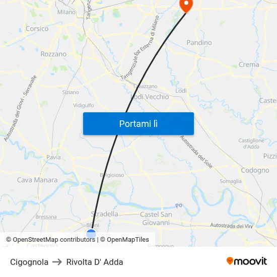 Cigognola to Rivolta D' Adda map