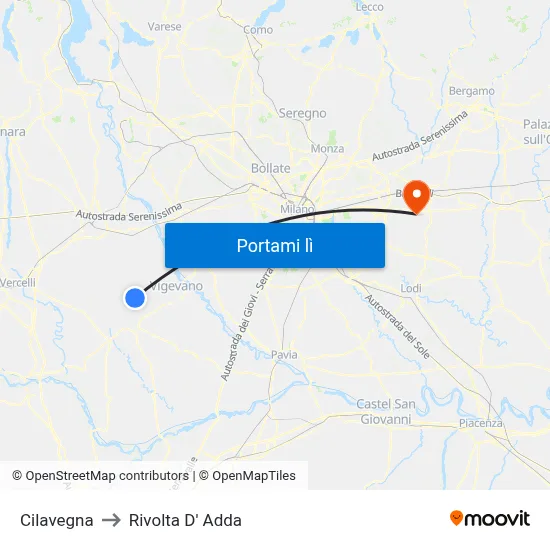 Cilavegna to Rivolta D' Adda map