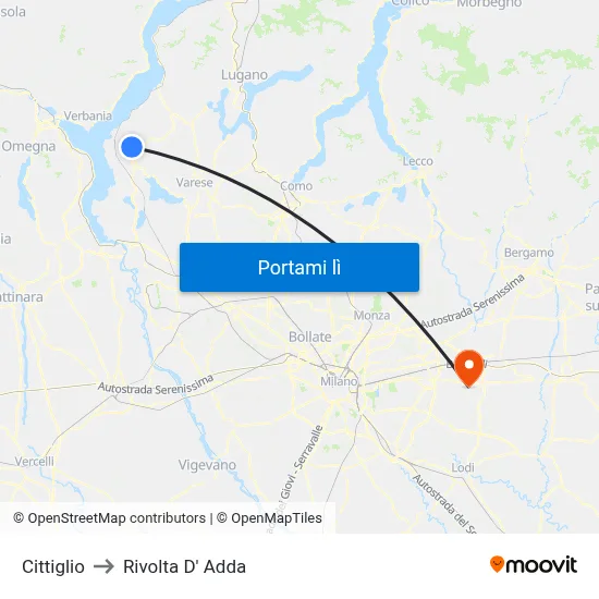 Cittiglio to Rivolta D' Adda map